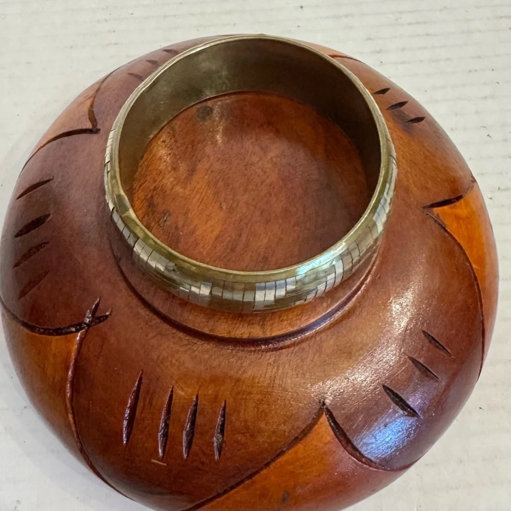 Vintage Metal Bangle Bracelet Tri-Color Woven Copper Bronze Silver Artsy Jewelry